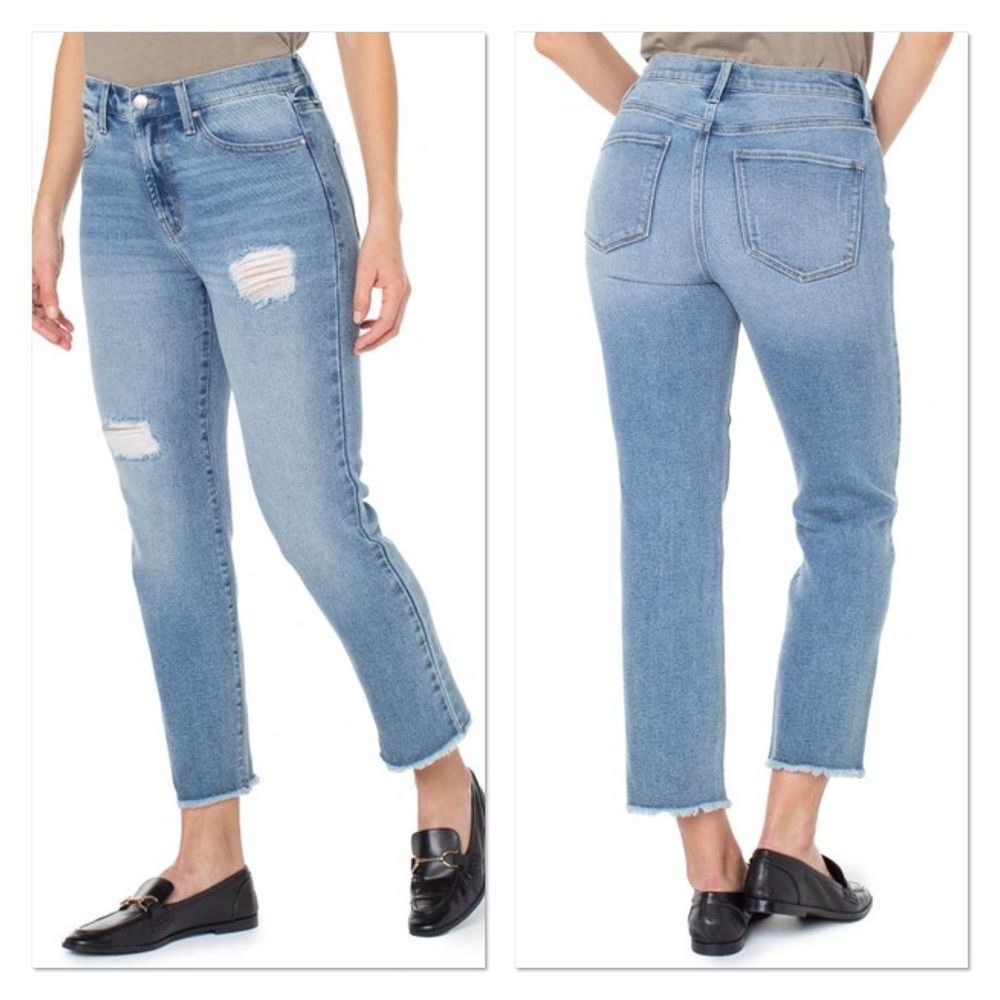 Rachel Roy High Rise 26" Straight Jeans Fara Day Distressed Raw Hem 10/30